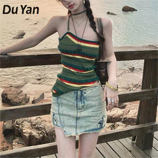 Du YAN Dệt kim Camisole Rainbow Bandeau sọc dệt kim crop Top