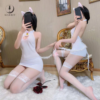 [Hbne] Đồng phục mèo nữ Cosplay Đồ lót gợi cảm Cut-Out Vỏ dây trước Váy Mini FHS