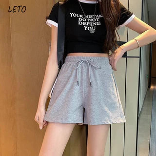 Quần short thể thao nữ LETO, lưng cao, dáng rộng, giảm béo, quần ống rộng, quần âu màu trơn