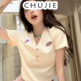 CHUJIE áo phông áo thun nữ croptop baby tee Cute Comfortable Dễ thương Vintage A29J129 17Z240426