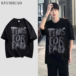 Áo thun nam ngắn tay KYUSHUAD phong cách Hàn Quốc đường phố giản dị nặng ký cotton nguyên chất hợp thời trang in chữ mờ oversize top