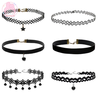 Aosunyuk 6 CÁI * Nữ Nhung Đen Vòng Cổ Choker Cô Gái Ren Choker Hình Xăm Vòng Cổ Mặt Dây Chuyền EN