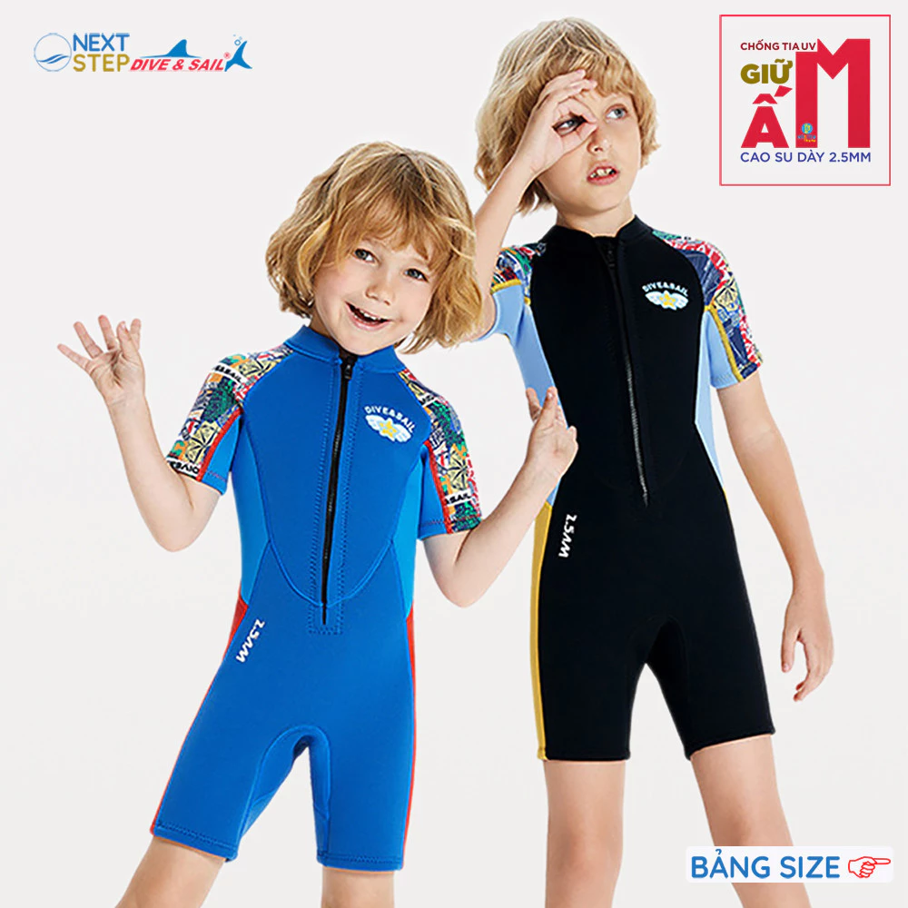 Đồ bơi giữ nhiệt cho bé trai hiệu Dive and Sail chất liệu cao su dày 2.5mm chống tia UV giữ ấm