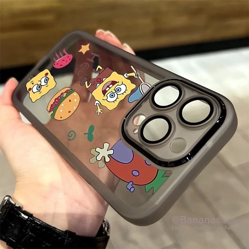 Ốp điện thoại iPhone 15 14 13 12 11 Pro Max X Xr Xs Max 7 8 Plus SE2020 Bảo vệ ống kính Spongebob dễ thương Vỏ mềm trong suốt