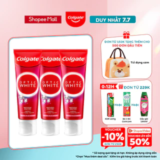 Bộ 3 Kem Đánh Răng Colgate trắng răng Optic White hương đào từ enzyme tự nhiên 80g