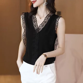 Ren Viền Camisole Nữ Mùa Hè Dệt Kim Top