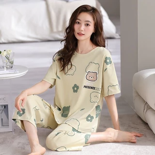 Phong Cách Mới Bộ Đồ Ngủ Nữ Mùa Hè Quần Short Tay Ngắn Bộ Phiên Bản Hàn Quốc Sinh Viên Béo MM Ngọt Ngào Hoạt Hình Dễ Thương Nữ Homewear