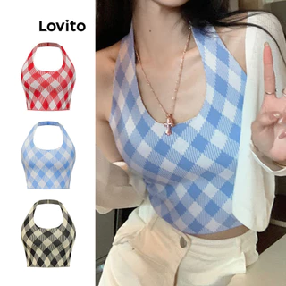 Lovito Áo dệt kim họa tiết Gingham dễ thương cho nữ L85AD097