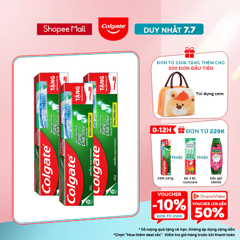 Bộ 3 Kem đánh răng Colgate ngừa sâu răng răng chắc khỏe 225g/tuýp tặng bàn chải