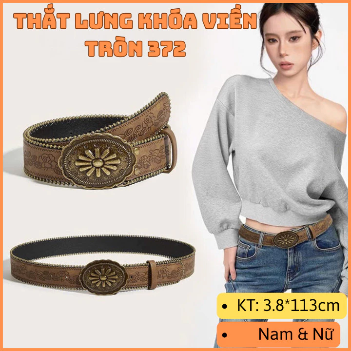 Thắt lưng da nam nữ Y2K , dây nịt quần áo họa tiết dập nổi vintage phong cách ngầu cá tính trất OLL372
