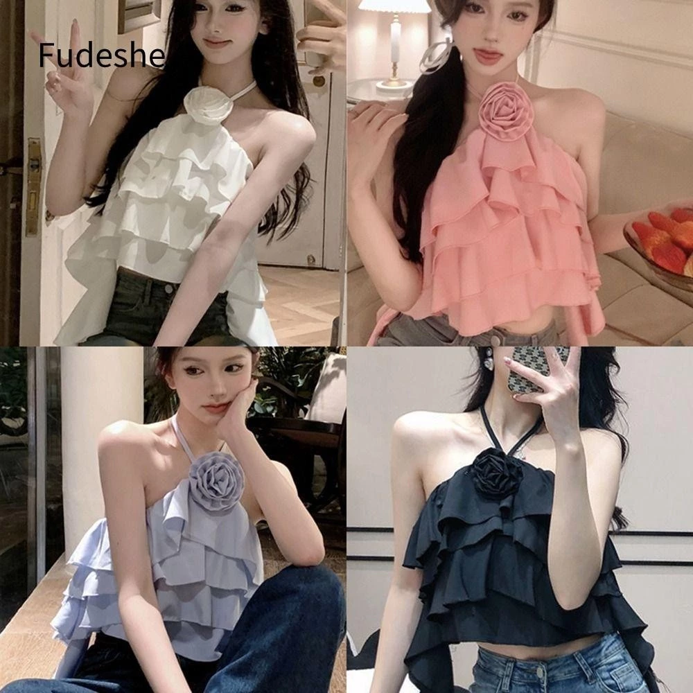 Fudeshe Áo Vest hoa, áo Vest không tay bằng sợi Polyester, dây đeo hoa thông thường mềm mại thoáng khí dành cho nữ