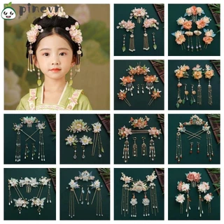 Pinevn 1 Kẹp Tóc Bé Gái, Phụ Kiện Hanfu Bông Tai Cổ Que Tóc, Kẹp Tóc Trẻ Em Retro Hoa Tóc Nĩa Cho Buns