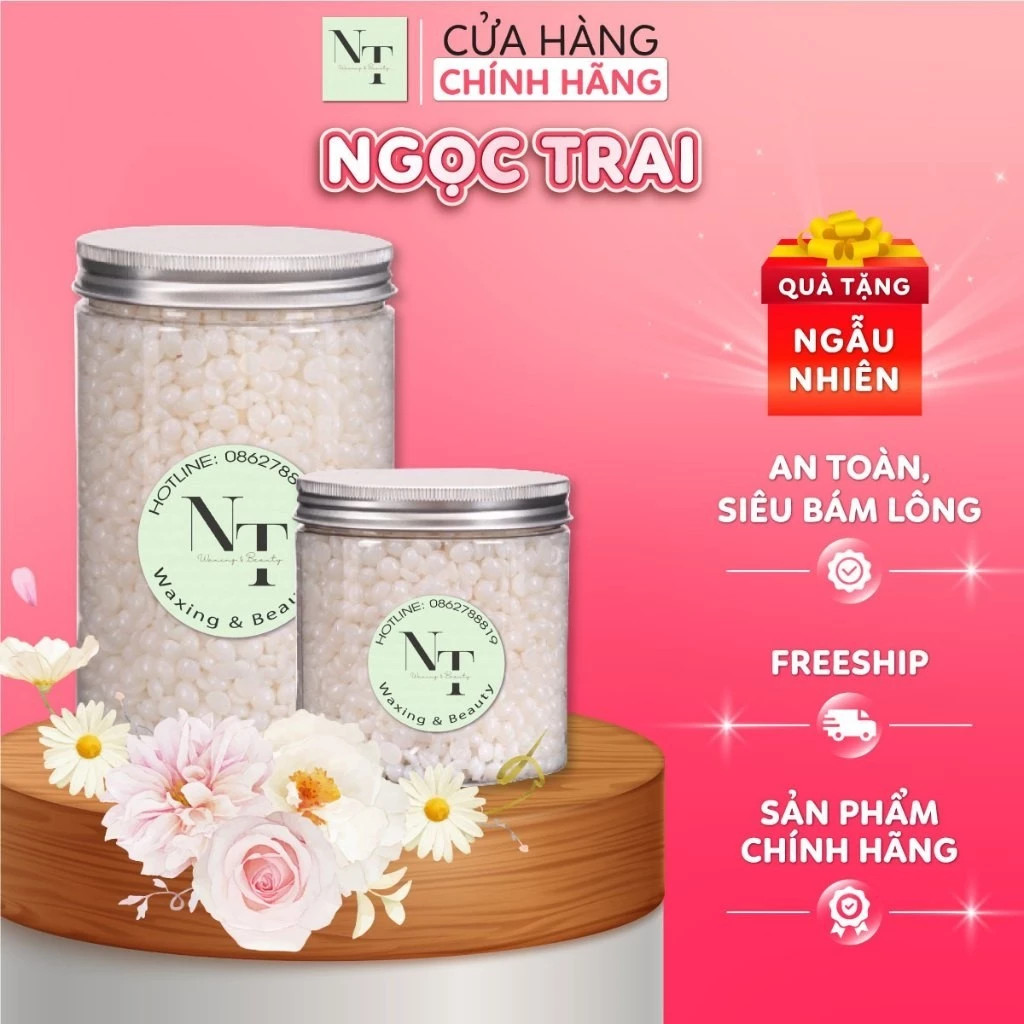 [CHE TÊN] Sáp Wax Lông Premium Ngọc Trai NTWAXING Siêu Bám Lông Cao Cấp Dùng Cho Da Nhạy Cảm Tặng Que Gỗ