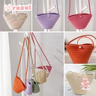 Túi xách ROXUL, Túi dệt Cotton thủ công bằng vải Cotton, Ví đựng tiền xu hình vỏ người mua sắm Tote trẻ em