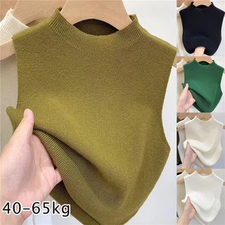 Tính khí mùa xuân Áo len dệt kim Áo Vest nữ cổ nửa cổ áo crop Top không tay Tank Top