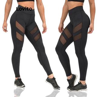 Lovito Quần legging thể thao lưới tương phản trơn thể thao dành cho nữ LNL57250