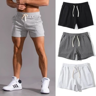 Thể Dục Thể Thao Quần Short Nam Mùa Hè Nguyên Chất Cotton Xám Chạy Bộ Huấn Luyện Nam Mỹ Cổ Co Giãn Squat Quần Ba Điểm