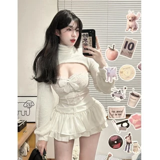 Pure + sling Suit Hot Girl Desire Phong Cách Trắng Áo Ba Mảnh Hợp Thời Trang Nữ Phong Cách Mới Thu Đông 2023 Váy + Ren B9GO