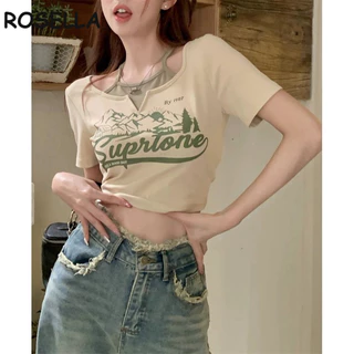 Rosella áo phông áo thun nữ croptop baby tee Phong cách Korean phổ biến Đơn giản WTX2440Q00 21Z240520