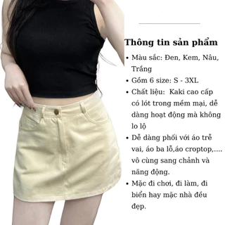 Chân Váy Kaki Dáng Ngắn Có Lót Trong BigSize EMLY, Chân Váy Kaki Cạp Khuy BigSize 255