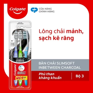 [HB gift] Bộ 3 Bàn chải Colgate Slimsoft Between Charcoal lông chải mềm mảnh xen sợi phủ than hoạt tính