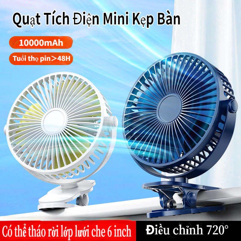 Quạt Tích Điện Để Bàn , Quạt Kẹp Xoay 720 ( Kèm Pin Tích Điện Và Dây Sạc ), Quạt Nhỏ Gọn Tiện Lợi Mang Theo