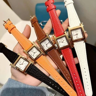 Đồng hồ nữ hermes mặt chữ H, dây da, khóa bấm cao cấp, sang trọng chống nước, bảo hành 12 tháng