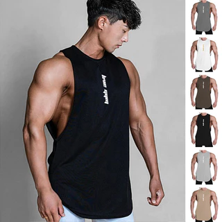 Summer Vest for Fitness for Men American Youth Loose Solid Color Sleeveless T-shirt Men's Fashion Brand Big Slit Sports Waistcoat MbmP