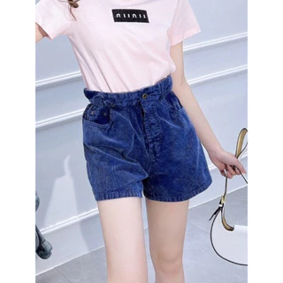 D8VI MIU-MIU 24Early Spring New Fashion Waist-Tight Bud Shaped Waist Shorts Paste Cloth EmbroiderylogoCorduroy Jeans