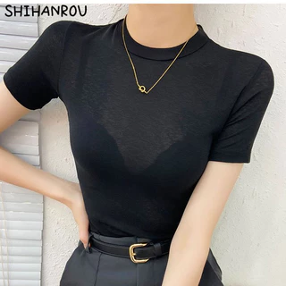 Áo thun nữ cổ cao tay SHIHANROUShort ôm sát thời trang mùa hè quyến rũ