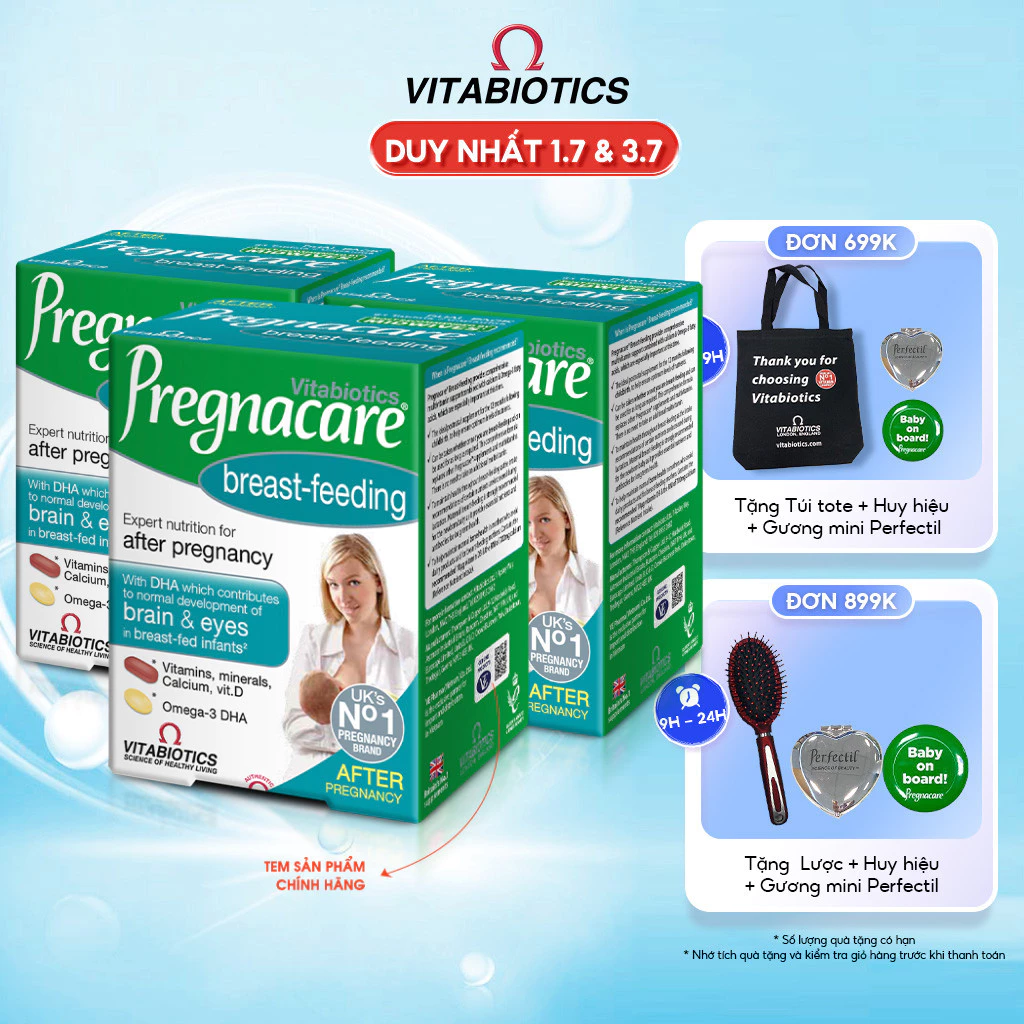 Combo 3 Hộp Viên Uống Cho Phụ Nữ Cho Con Bú Vitabiotics PREGNACARE Breast-feeding Bổ Sung Dinh Dưỡng