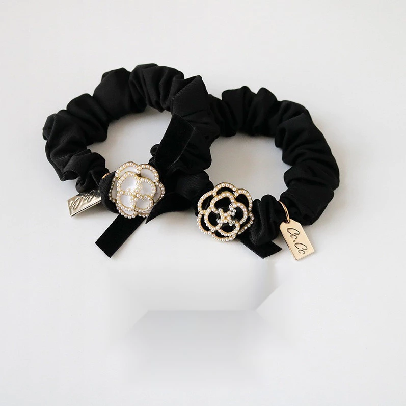 Dây buộc tóc hoa trà thanh lịch, dây buộc tóc phong cách Hàn Quốc, scrunchie nhỏ, phụ kiện tóc co giãn cho phụ nữ
