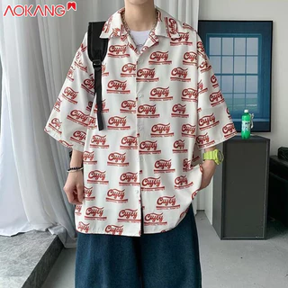 Aokong Áo sơ mi màu đỏ hoạt hình nam mùa hè dáng rộng mới phong cách Trung Quốc tay ngắn hợp thời trang giản dị đẹp trai hàng đầu