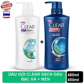 [GIÁ RẺ SIÊU TIẾT KIỆM]  Combo 2 chai dầu gội đầu gồm clear Bạc Hà 480ml và Clear Men 450ml