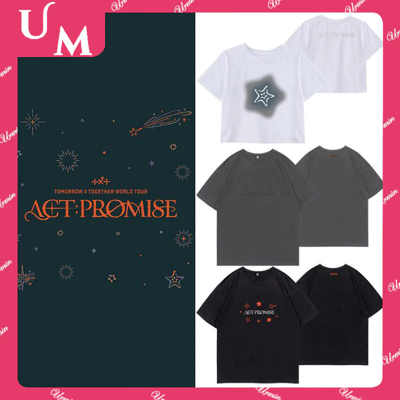 Txt ACT PROMISE 2024 Buổi hòa nhạc Cotton Nam Nữ Crop Top Xu hướng thời trang Áo thun ngắn tay in hình dáng rộng dành cho sinh viên Hàn Quốc Mùa hè Áo sơ mi đa năng thông thường Tee