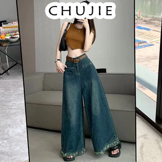 CHUJIE quần ống rộng quần nữ jean Trendy hàn quốc Casual Popular WNK24103FP 17Z240426