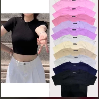 Áo Croptop Ngắn Tay Cổ Tròn  - Vải Thun Trơn Dày Co Giãn Thoáng Mát, Ôm Body Sexy, Cá Tính mã 09