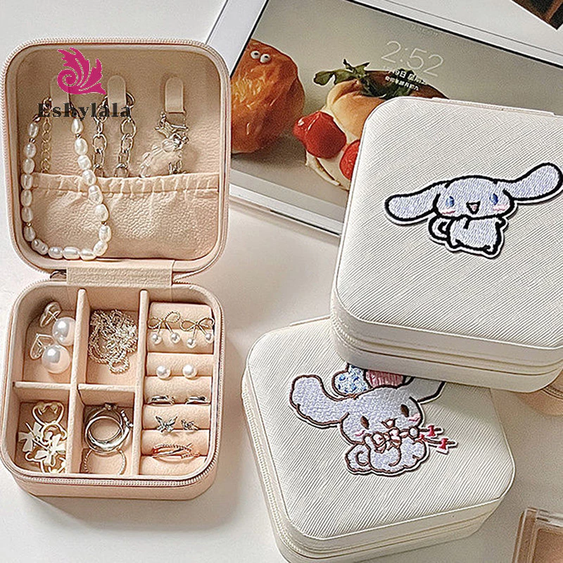 Eshylala 1 Hộp đựng trang sức nhẫn dễ thương ngọt ngào Anime Girl Gift Sanrio Cinnamoroll Leather Jewel Case Phim hoạt hình Hộp lưu trữ di động [MỚI]