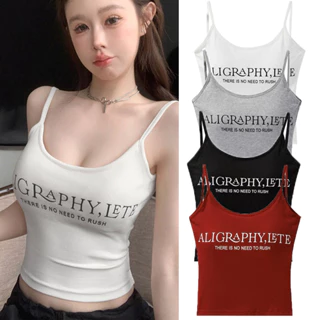 Áo Vest Liền Mạch In Chữ Camisole Có Miếng Lót Slim Fit Crop Top Phong Cách Hàn Quốc Tank Top