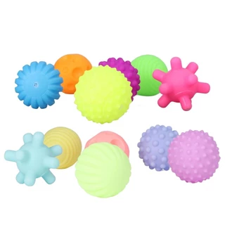 Justgogo 6pcs Baby Textured Ball Set Infant Funny Soft Elastic Multicolor Squeezing Sensory Toy for Home