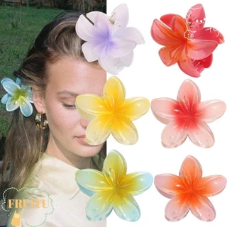 Vuốt Tóc FRUITU, Kẹp Cá Mập Plumeria Hình Hoa Kẹp Tóc, Nhựa Nhiều Màu Sắc Bohemian Tạo Kiểu Barrettes Mùa Hè