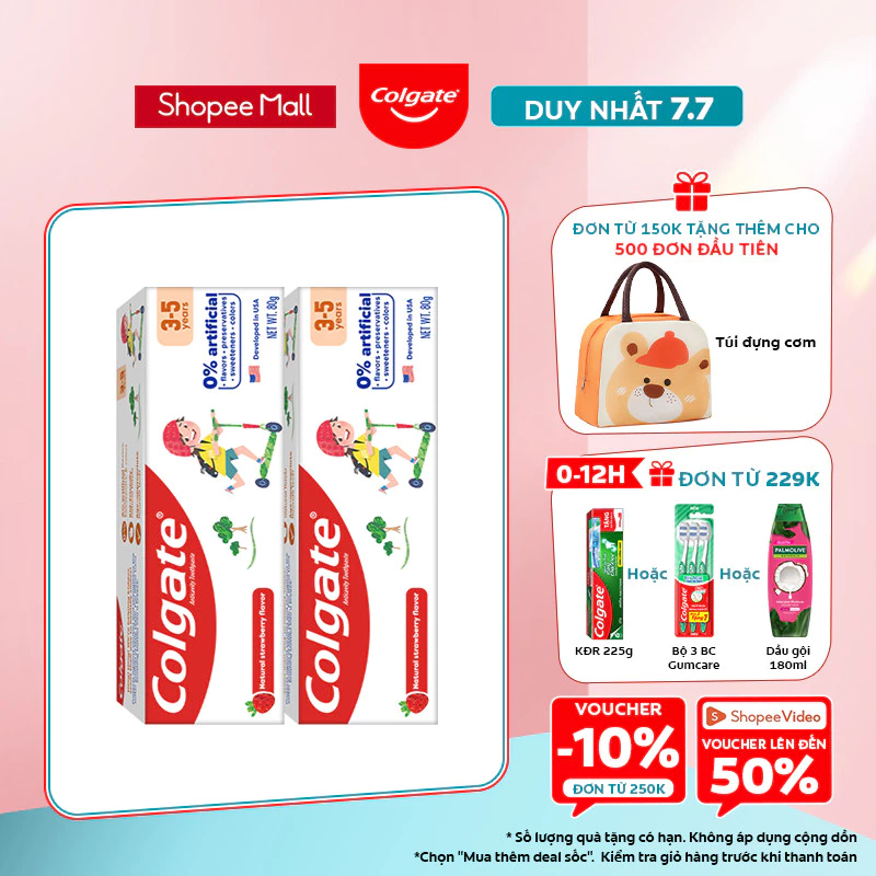 Bộ 2 Kem đánh răng Colgate Kid Free From cho bé 3-5 tuổi không chất bảo quản 80g