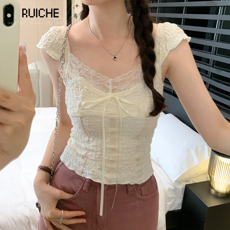 RUICHE áo baby tee áo thun nữ croptop baby tee Fashion Stylish Korean xu hướng WTX2441075 17Z240425