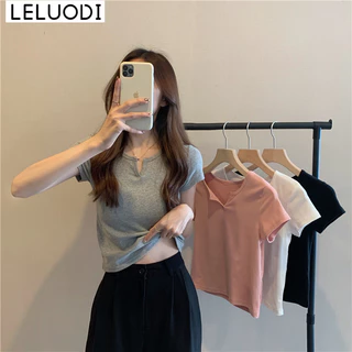 LELUODI áo phông áo thun nữ croptop baby tee xu hướng Cute phổ biến Casual A29J016 21Z240519