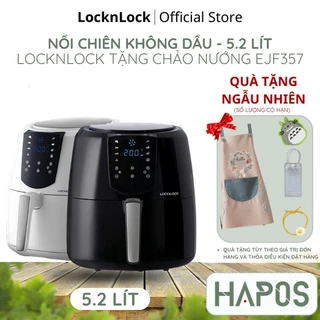 Nồi chiên không dầu điện tử 5,2L LocknLock Chính hãng, Kèm chảo nướng bánh EJF357BLK 1800W - HAPOS OFFICIAL