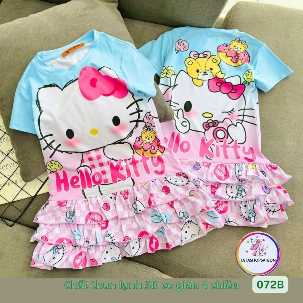 11 đến 46kg - Đầm cánh tiên bé gái  - váy cho bé gái đi học đẹp giả yếm jean thun lạnh in 3D mềm mát size đại 072