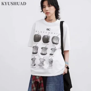 Kyushuad nam ngắn tay kiểu Mỹ cổ điển hợp thời trang Apple in hình phong cách dáng rộng và đơn giản