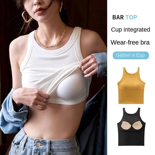 S-xlám Áo Ngực Nữ Có Đệm Top Áo Ngực Crop Top Cổ Tròn Đệm Nữ Singlet