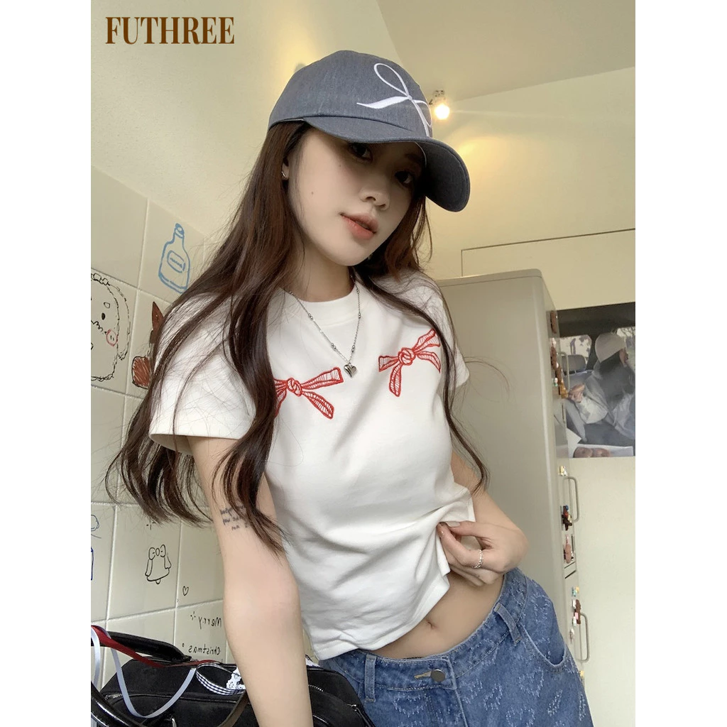 FUTHREE áo phông áo thun nữ croptop baby tee Phong cách Minimalist Trendy Korean WTX2440PPG 17Z240426