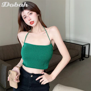 Áo vest treo cổ treo cổ hot girl gợi cảm DOBAH, áo ống ngắn mới làm đẹp lưng, áo